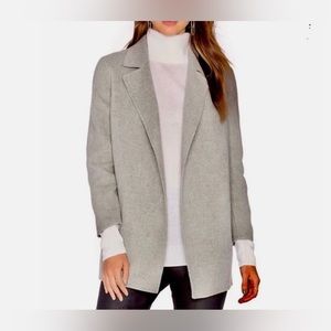 JOIE Herringbone Open Front Blazer Jacket Coat Taupe Gray Knit Pockets Grayeige